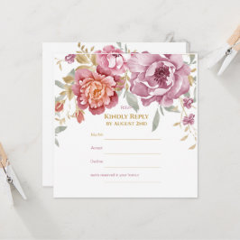 Elegante Bloemen & Gouden RSVP-Kaart