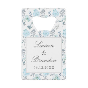 Elegante bloemen Grijs Blauw bruiloft Bedankt Favo Creditkaart Flessenopener