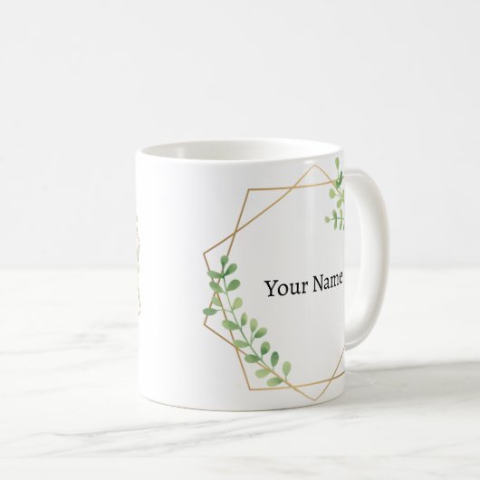 Elegante Bloemen Grijs Custom Name Koffiemok (Voorkant rechts)