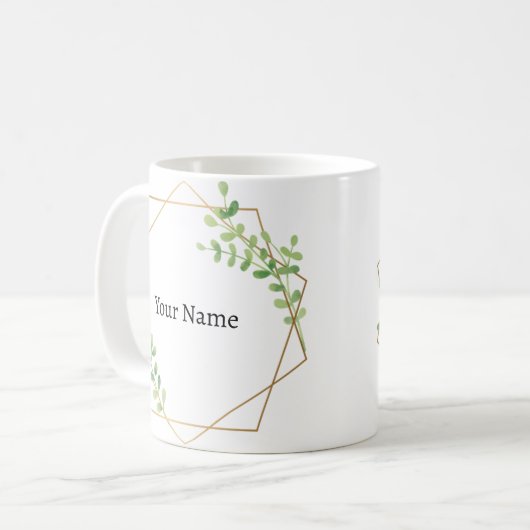 Elegante Bloemen Grijs Custom Name Koffiemok (Voorkant links)