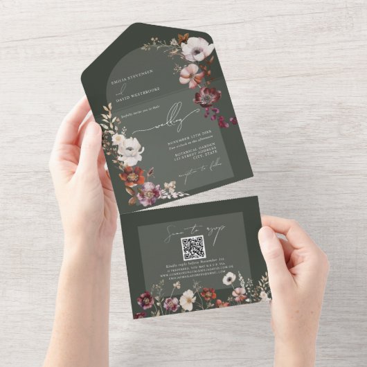 Elegante Bloemen Groen Alles In Een Trouwuitnodigi All In One Uitnodiging (Afscheurbaar)