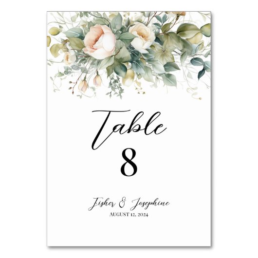 Elegante bloemen & groen bruiloft tafel nummers kaart (Achterkant)