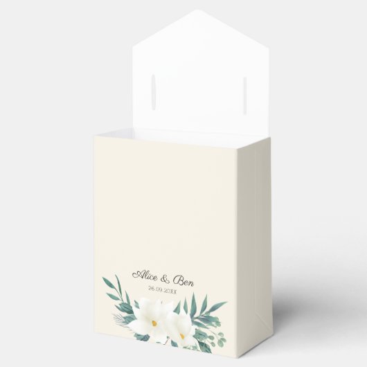 Elegante bloemen groen wit zwart gunst box bedankdoosjes (Geopend)