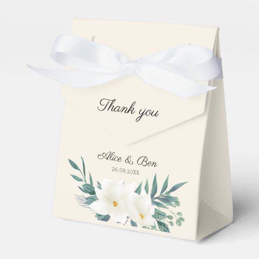 Elegante bloemen groen wit zwart gunst box bedankdoosjes (Voorkant Zijde)