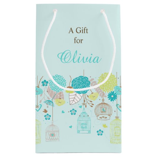 Elegante Bloemen Groene en Grijze Bruid Dank u Klein Cadeauzakje (Achterkant)