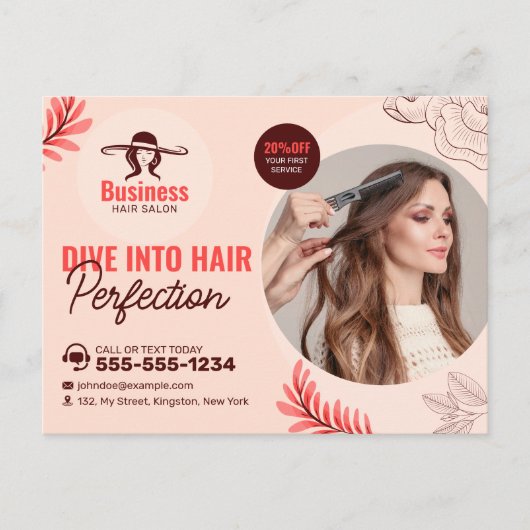 Elegante Bloemen Haar Salon Hair Stylist Make-up A Briefkaart (Voorkant)