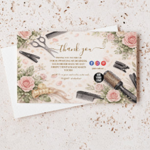 Elegante Bloemen Haarstudio Zakelijk Bedankkaart