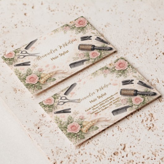 Elegante Bloemen Haarstudio Zakelijk Visitekaartje