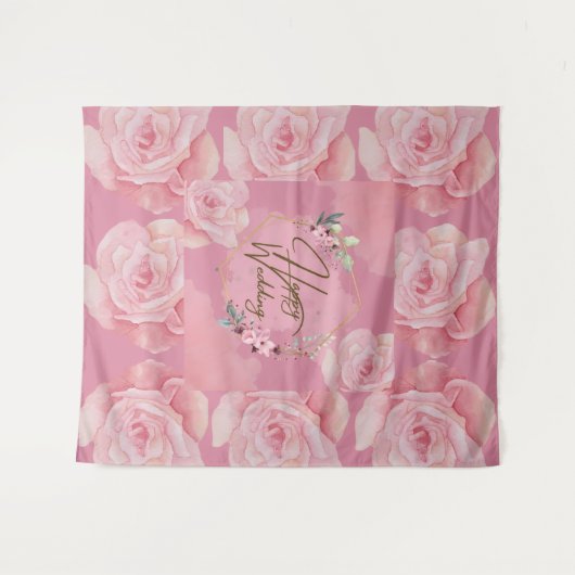 Elegante Bloemen "Happy Wedding" Tapestry – Groot Wandkleed (Voorkant (horizontaal))