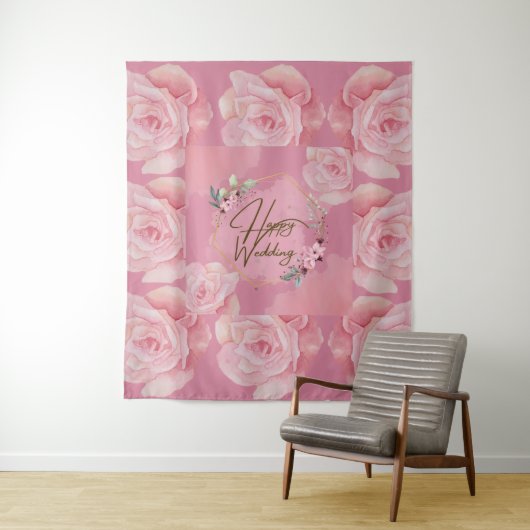 Elegante Bloemen "Happy Wedding" Tapestry – Groot Wandkleed (In situ)