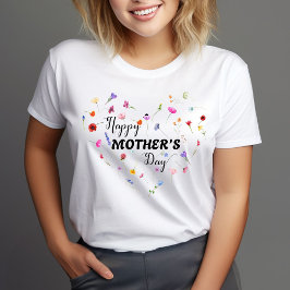Elegante Bloemen Hart Happy Moederdag T-shirt
