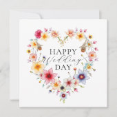 Elegante Bloemen Hart Lente Huwelijksgroet Kaart (Voorkant)