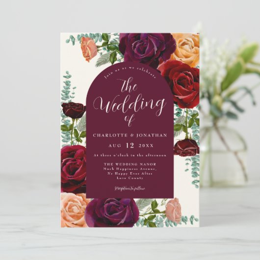 Elegante Bloemen Herfst Bourgondië Verbrand Sinaas Kaart (Staand voorkant)