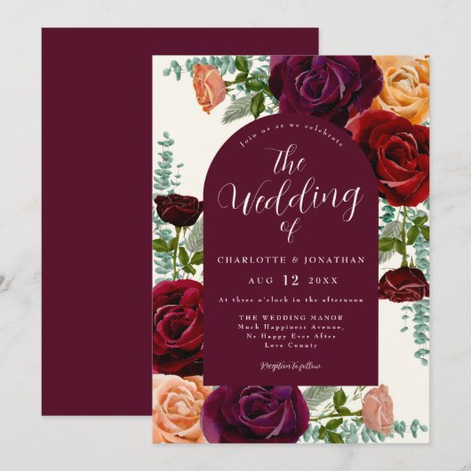 Elegante Bloemen Herfst Bourgondië Verbrand Sinaas Kaart (Voorkant / Achterkant)