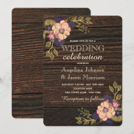 Elegante Bloemen Houten Bruiloft Kaart