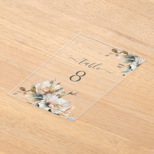 Elegante Bloemen Huwelijk Acryl Clear Tafel Nummer Acryl Uitnodigingen (Laagn)