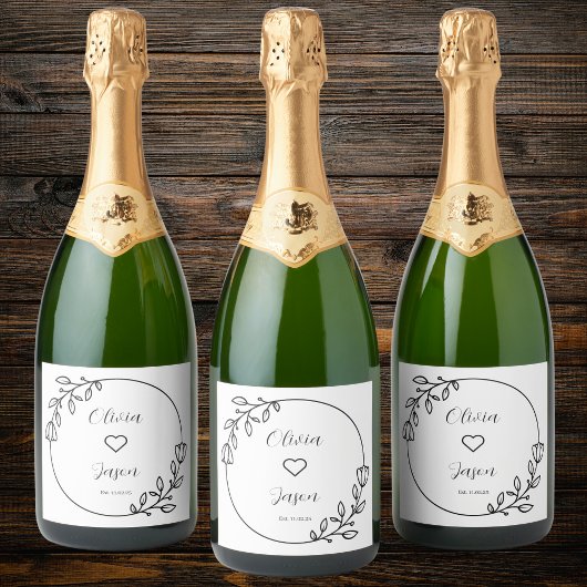 Elegante Bloemen Huwelijk Custom Namen Sparkling Wijnetiket