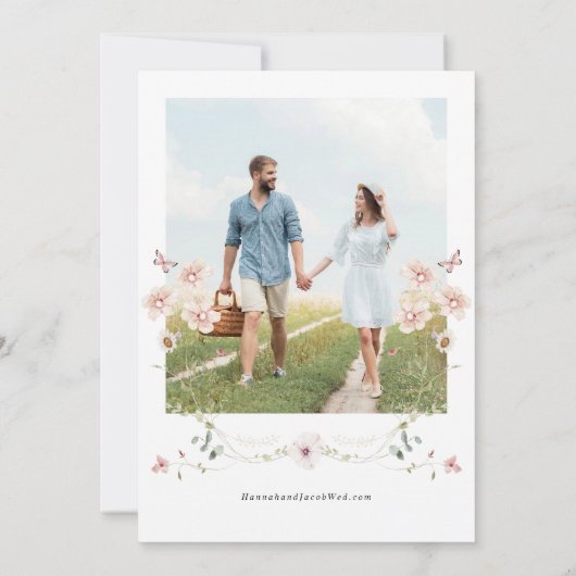 Elegante Bloemen Huwelijk Save The Date (Achterkant)