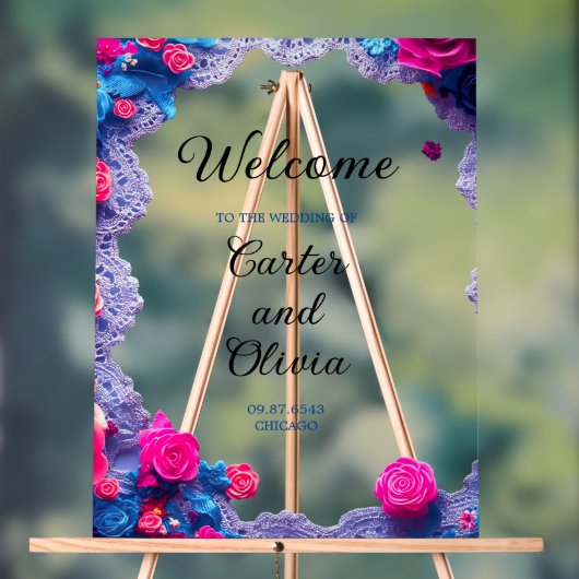 Elegante Bloemen Huwelijk Welkom - Chic Celebratio Acryl Bord (Neutraal)