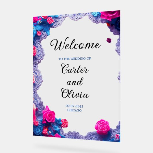 Elegante Bloemen Huwelijk Welkom - Chic Celebratio Acryl Bord (Hoek)