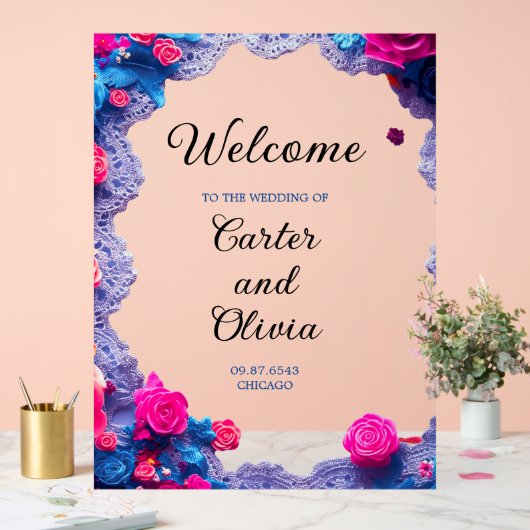 Elegante Bloemen Huwelijk Welkom - Chic Celebratio Acryl Bord (Huwelijk)