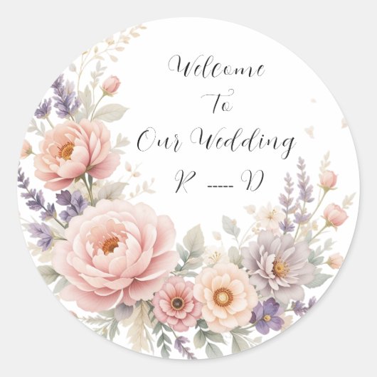 Elegante Bloemen Huwelijk Welkom Sticker met Custo (Voorkant)