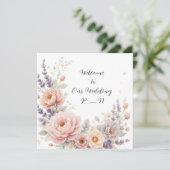 Elegante Bloemen Huwelijk Welkom Sticker met Custo Kaart (Staand voorkant)