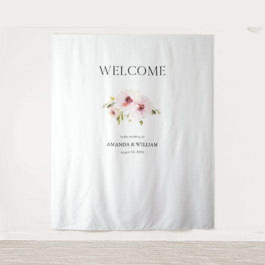 Elegante Bloemen Huwelijk Welkomstbord Tapestry Wandkleed (Voorkant)