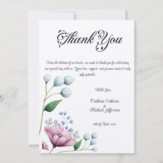 Elegante Bloemen Huwelijk Zachte Botanische Romanc Bedankkaart (Voorkant)