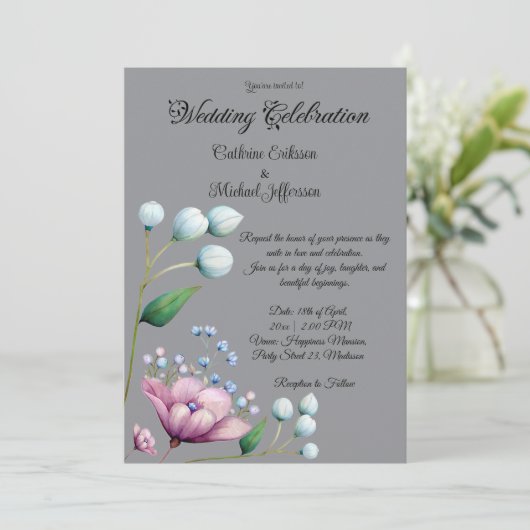 Elegante Bloemen Huwelijk Zachte Botanische Romanc Kaart (Staand voorkant)