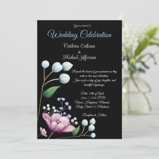 Elegante Bloemen Huwelijk Zachte Botanische Romanc Kaart (Staand voorkant)