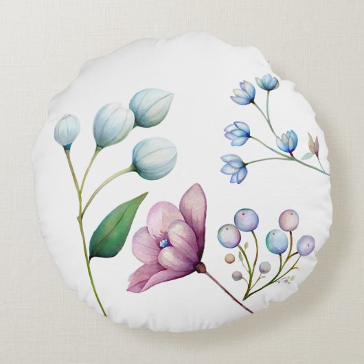 Elegante Bloemen Huwelijk Zachte Botanische Romanc Rond Kussen (Achterkant)