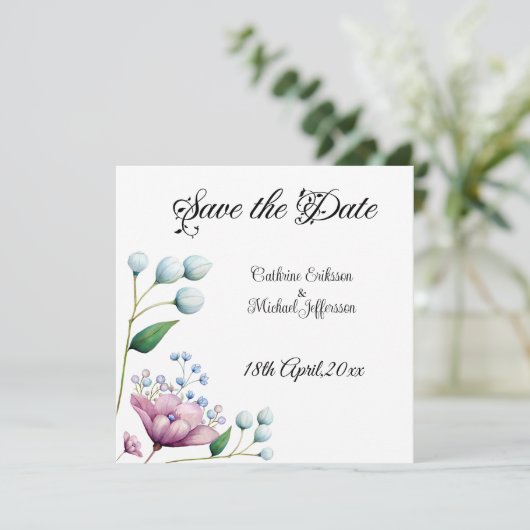 Elegante Bloemen Huwelijk Zachte Botanische Romanc Save The Date (Staand voorkant)
