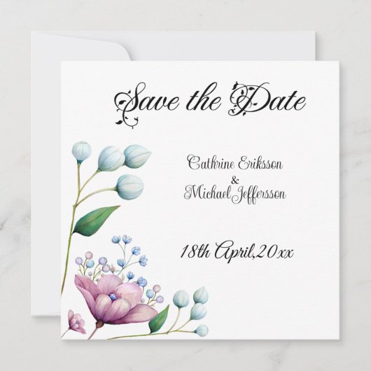 Elegante Bloemen Huwelijk Zachte Botanische Romanc Save The Date (Voorkant)
