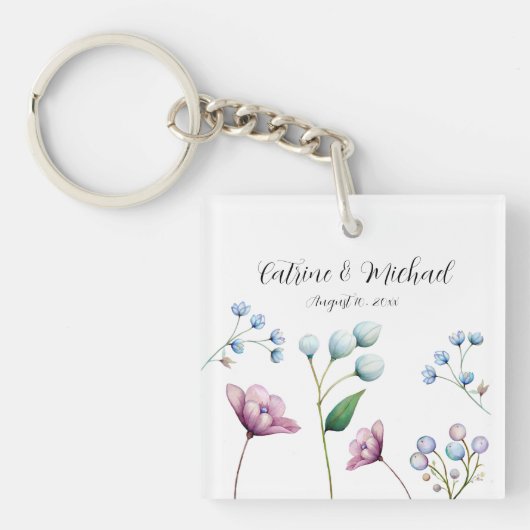 Elegante Bloemen Huwelijk Zachte Botanische Romanc Sleutelhanger (voorkant)