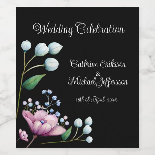 Elegante Bloemen Huwelijk Zachte Botanische Romanc Wijn Etiket (Enkel label)