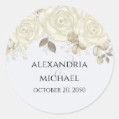 Elegante Bloemen Huwelijksgunst Gepersonaliseerd Ronde Sticker (Voorkant)