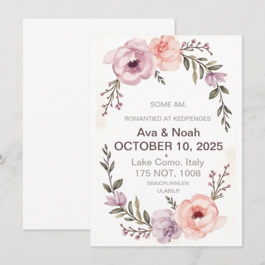 Elegante Bloemen Huwelijksuitnodiging | blozen Kaart (Voorkant / Achterkant)