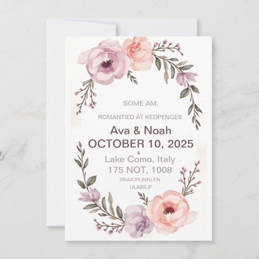 Elegante Bloemen Huwelijksuitnodiging | blozen Kaart (Voorkant)