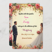 Elegante Bloemen Huwelijksuitnodiging - Custom Kaart (Voorkant / Achterkant)