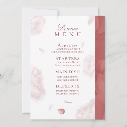 Elegante Bloemen Huwelijksuitnodiging & Diner Menu Kaart (Voorkant)