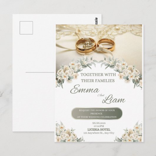 Elegante Bloemen Huwelijksuitnodiging – Emma & Lia Briefkaart (Voorkant / Achterkant)