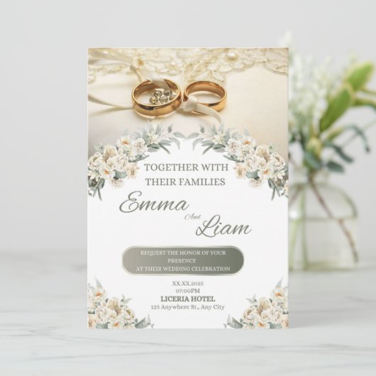 Elegante Bloemen Huwelijksuitnodiging – Emma & Lia Kaart (Staand voorkant)