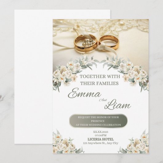 Elegante Bloemen Huwelijksuitnodiging – Emma & Lia Kaart (Voorkant / Achterkant)