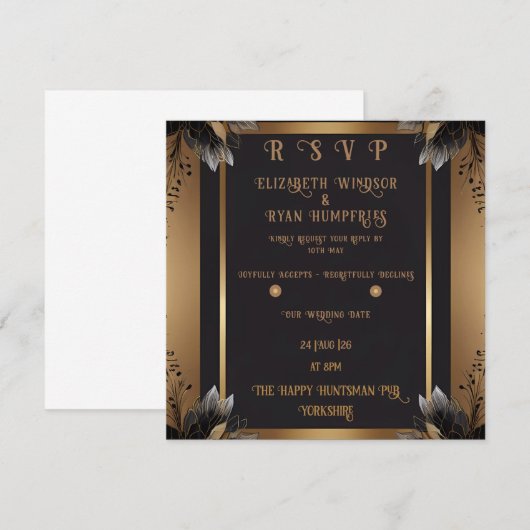 Elegante Bloemen Huwelijksuitnodiging Goud & Zilve Kaart (Voorkant / Achterkant)