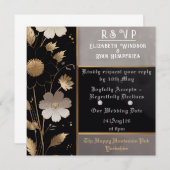 Elegante Bloemen Huwelijksuitnodiging Goud & Zilve Kaart (Voorkant / Achterkant)