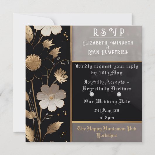 Elegante Bloemen Huwelijksuitnodiging Goud & Zilve Kaart (Voorkant)