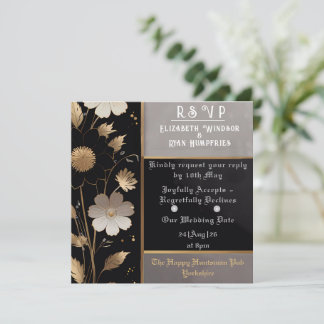 Elegante Bloemen Huwelijksuitnodiging Goud & Zilve Kaart