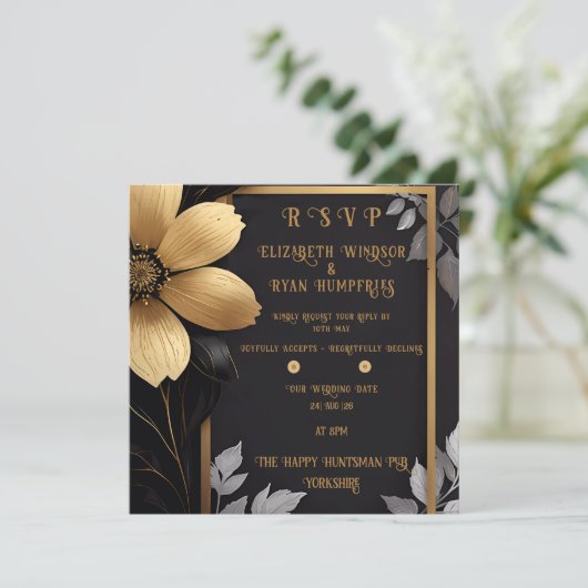 Elegante Bloemen Huwelijksuitnodiging Goud & Zilve Kaart (Staand voorkant)