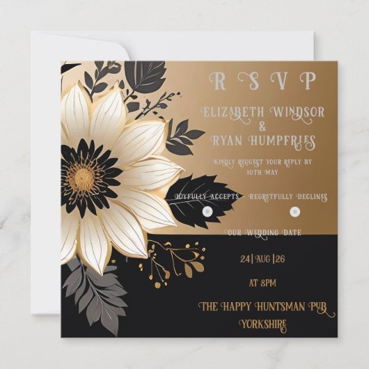 Elegante Bloemen Huwelijksuitnodiging Goud & Zilve Kaart (Voorkant)